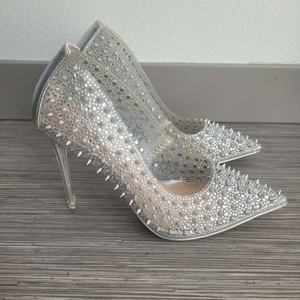 NWT Steve Madden Clear Rhinestone Studded Pointed-Toe Pumps